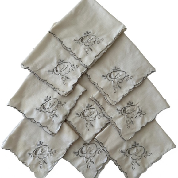 Vtg 9 of Handkerchiefs Muted White With Embroidery Openwork Borders, “15,5x16” - Picture 2 of 14